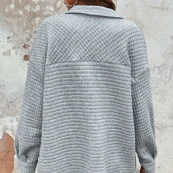 Grey Casual Womens Flap Pocket Drop Shoulder Button Front Coat - Picture 3 of 5